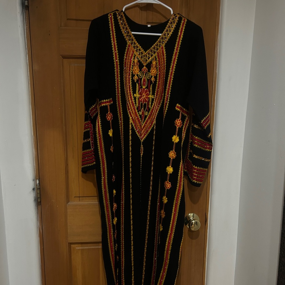 Black Embroidered Long Sleeve Dress